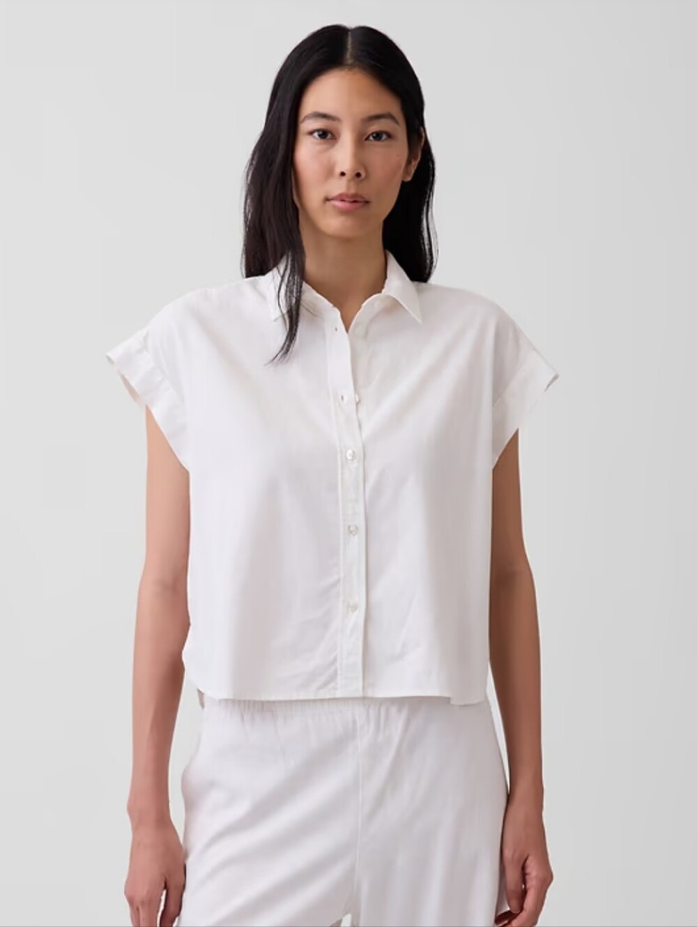 GAP White Cropped Button-Down Shirt